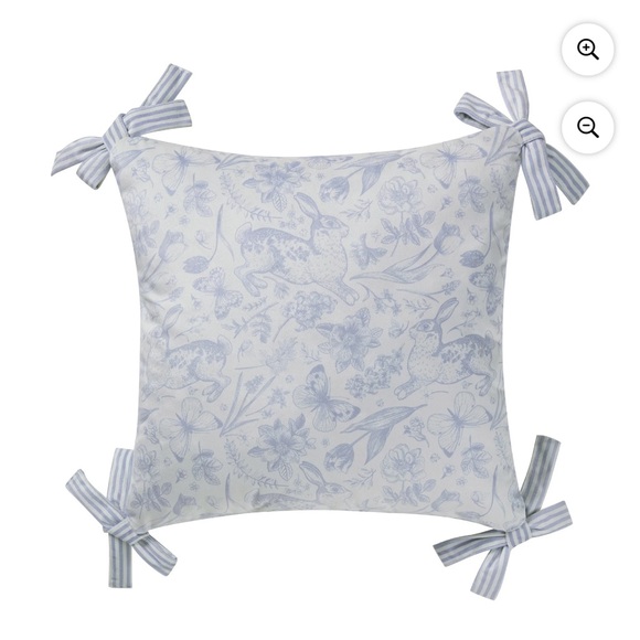 My Texas House Blue Bunny Toile Printed Dutch Velvet Easter Pillow 20" Spring - Picture 3 of 3